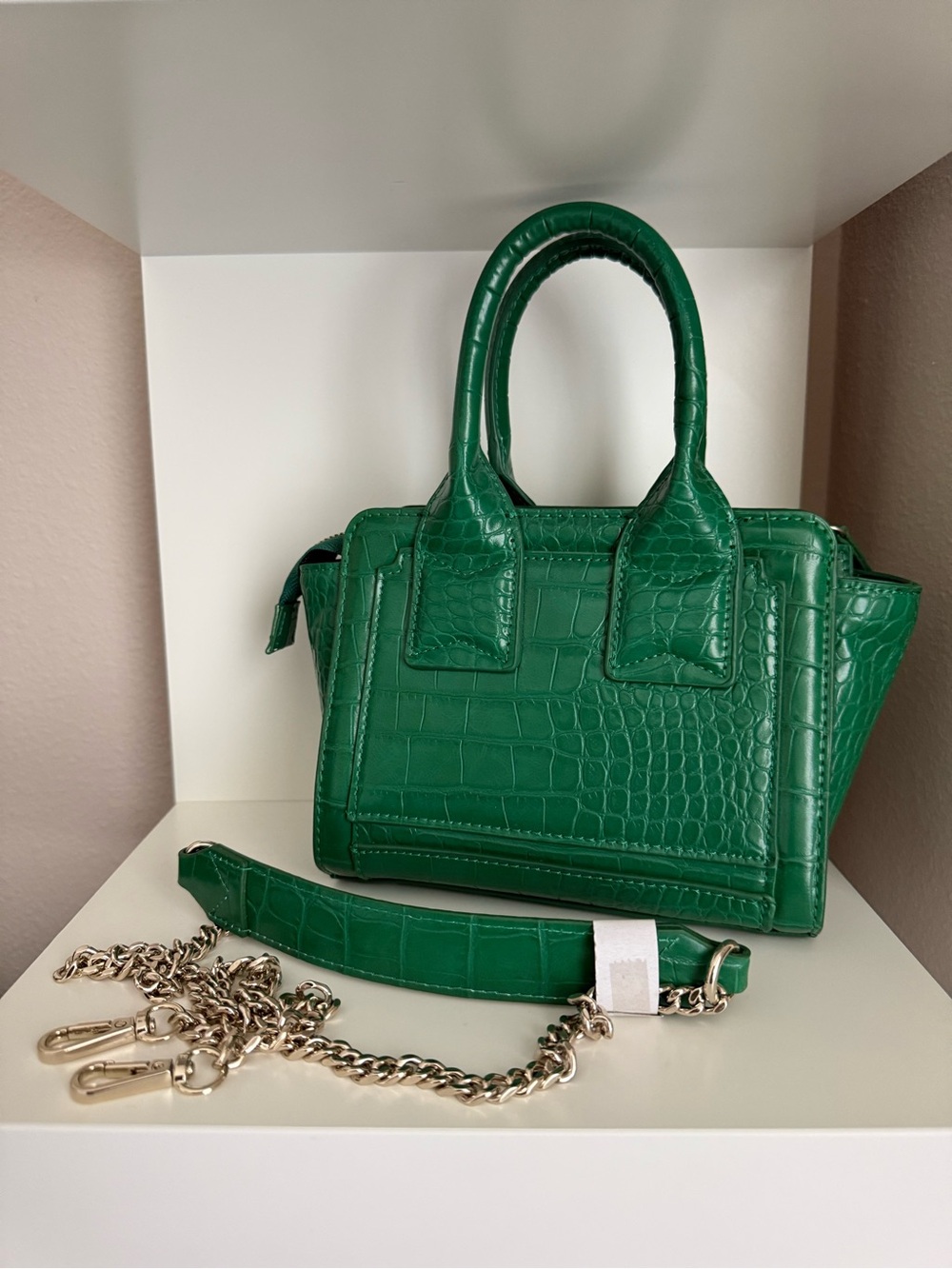 ZARA Green Faux Croc-Embossed Top-Handle Bag
